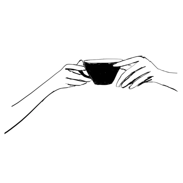 Handgezeichnete Skizze von Händen, die eine Tasse Kaffee, Tee usw. halten. — Stockvektor