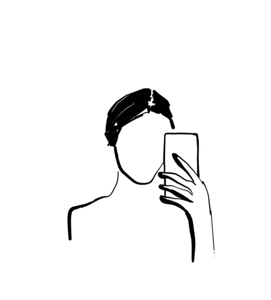 Bosquejo de la mujer tomando fotos con el teléfono inteligente — Vector de stock