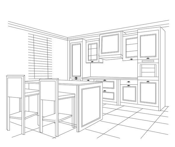 Σκίτσο του εσωτερικό κουζινών — Διανυσματικό Αρχείο