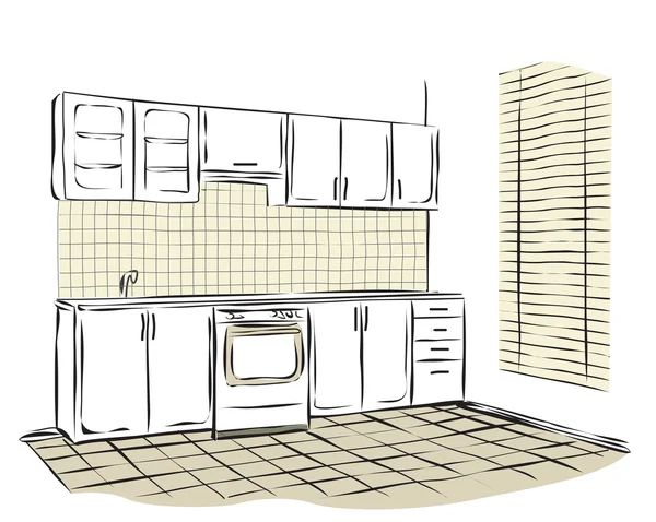 Sketsa interior dapur - Stok Vektor