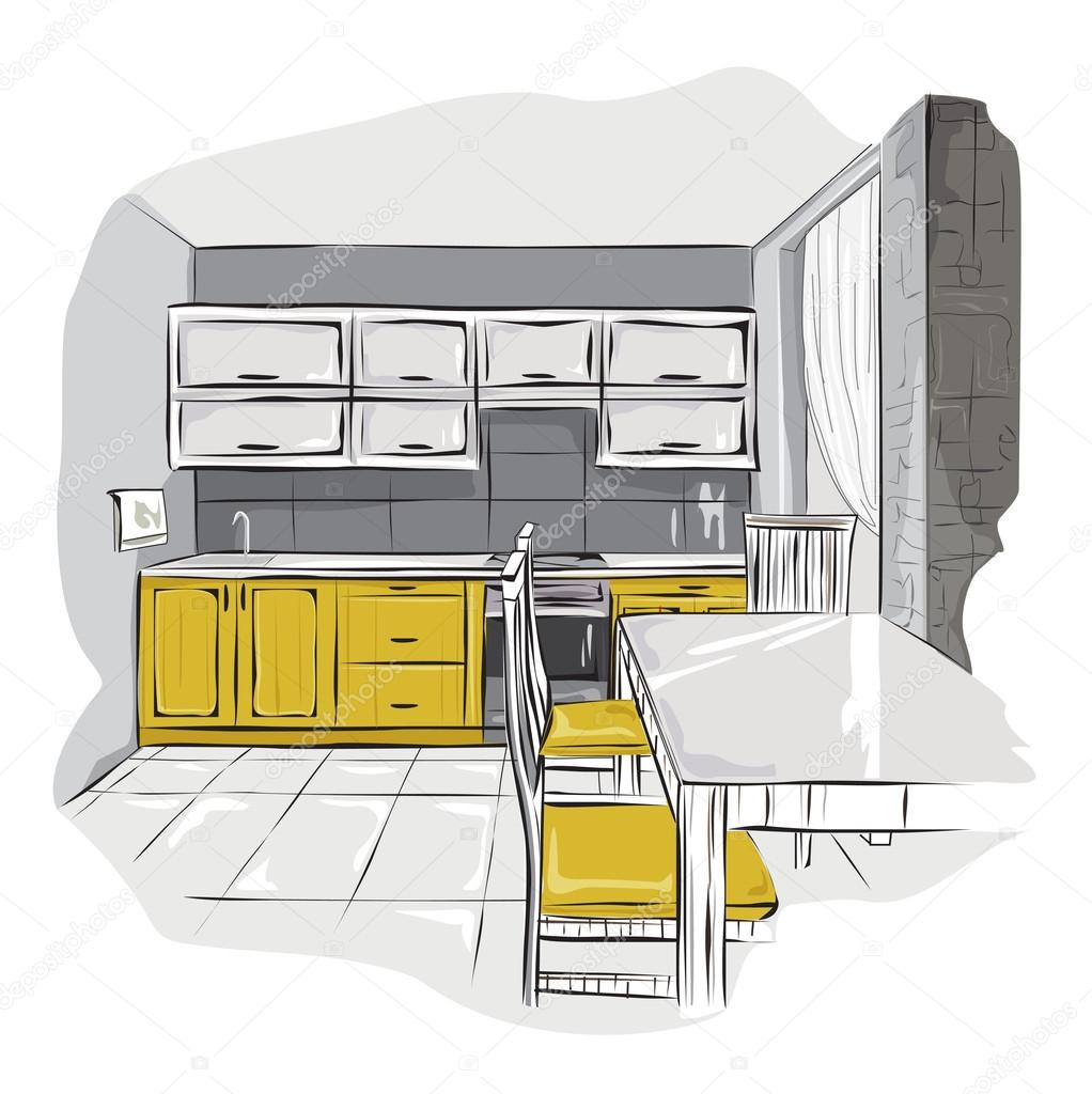 Sketch of kitchen interior