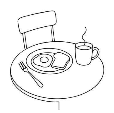 line sketch minimal breakfast for one person on table on white background