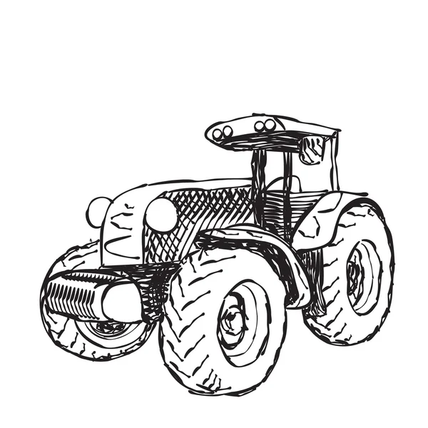 Sketsa traktor - Stok Vektor