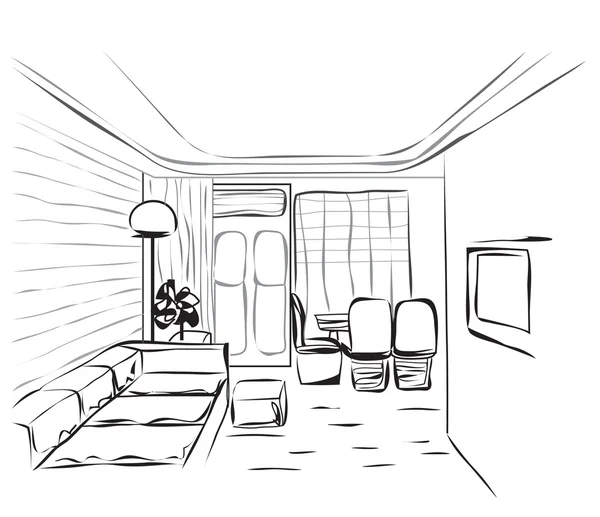 Room interior sketch — Stock Vector