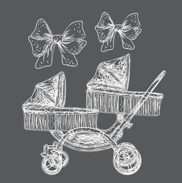 Carruagem de bebê desenhada à mão — Vetor de Stock