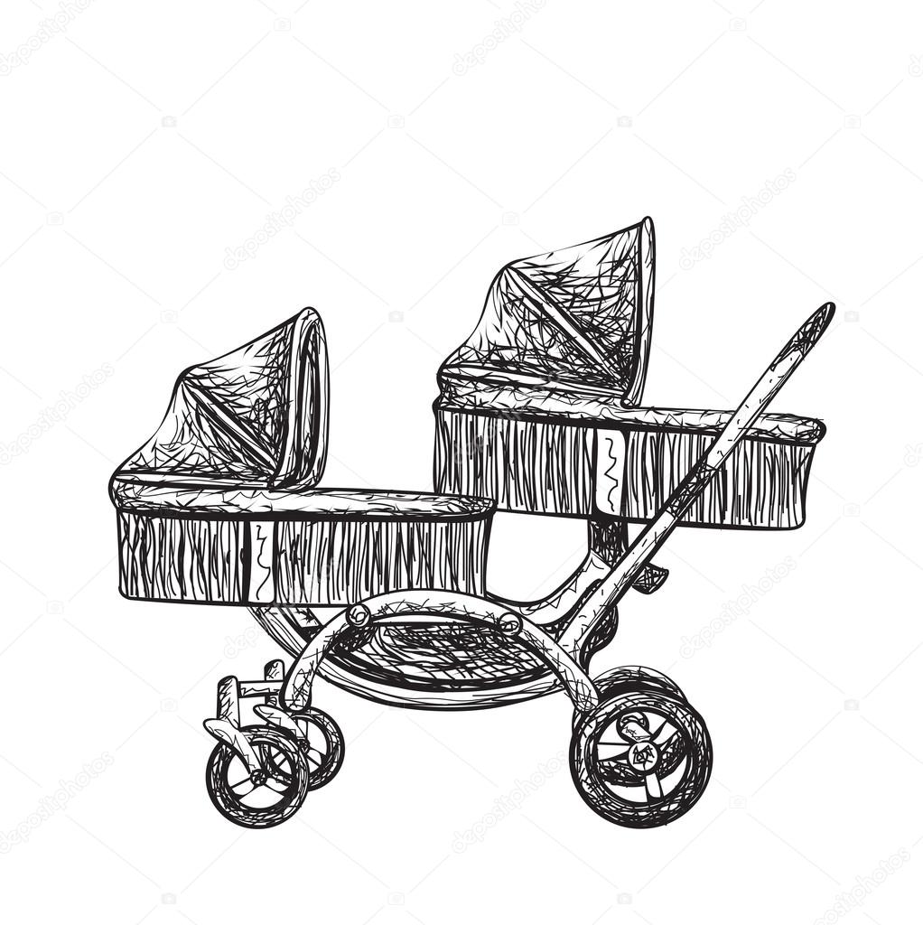 Hand drawn baby carriage