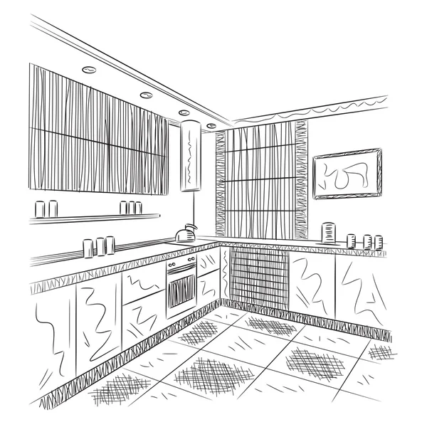 Kitchen interior drawing — Stock Vector