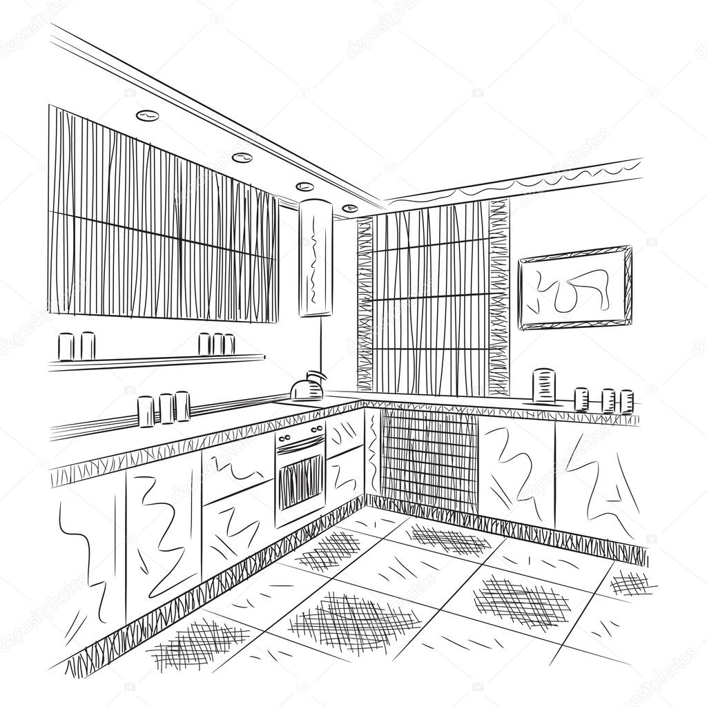 Kitchen interior drawing