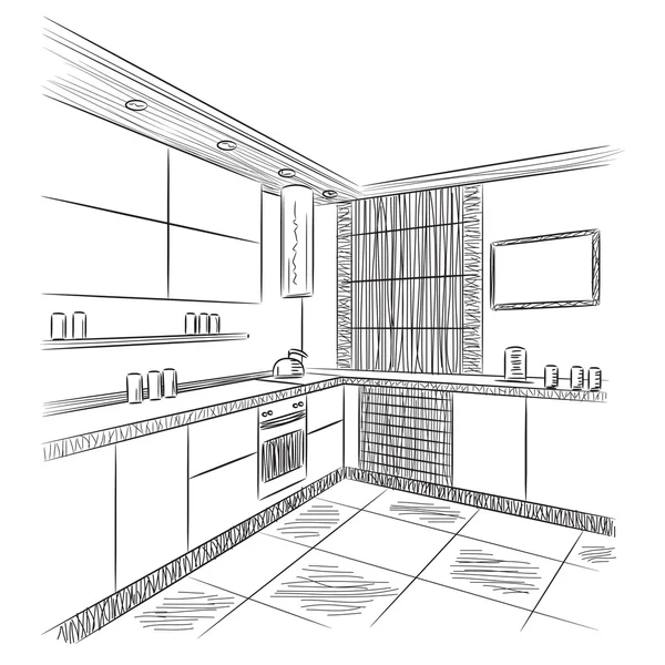Cocina dibujo interior — Vector de stock