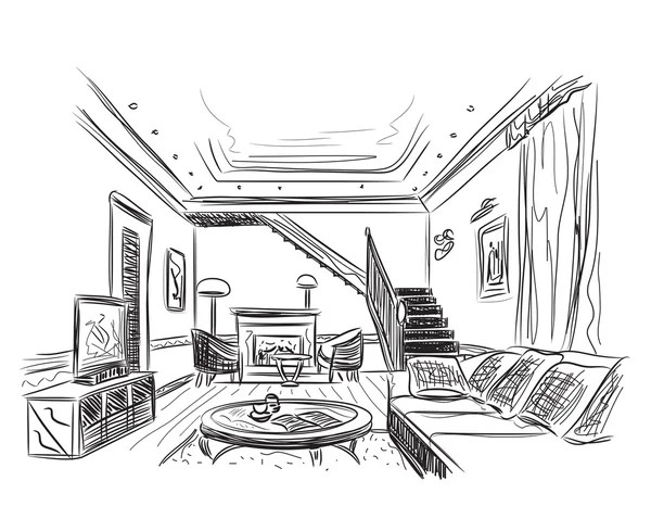 Сучасний ескіз інтер'єру кімнати . — стоковий вектор