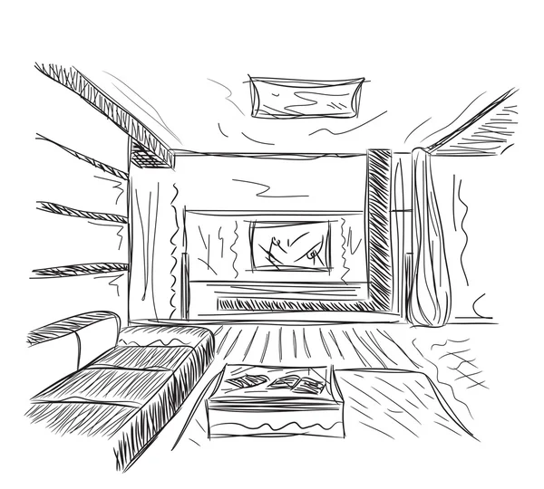 Sketsa interior kamar - Stok Vektor