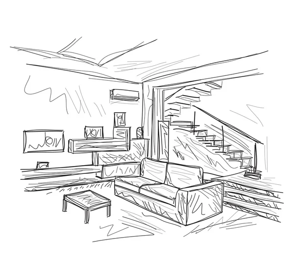 Sketsa interior kamar - Stok Vektor