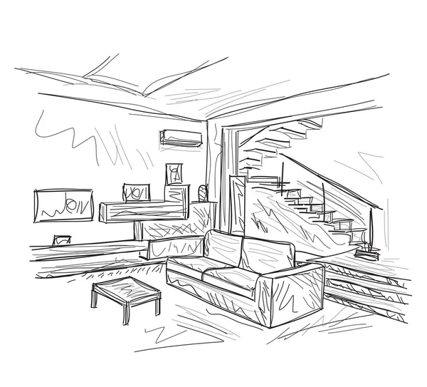 Room interior sketch — Stock Vector