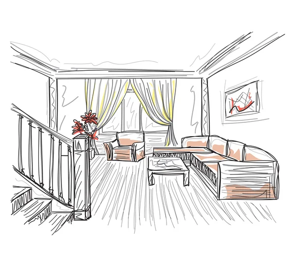 Sketsa interior kamar - Stok Vektor