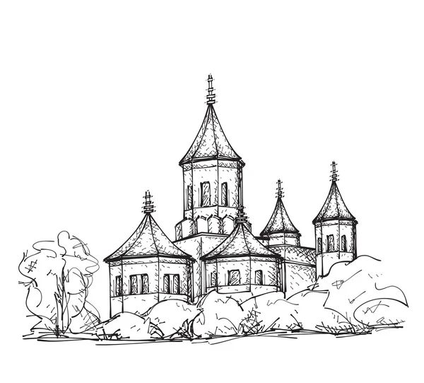 Schizzo della Chiesa. Illustrazione disegnata a mano — Vettoriale Stock