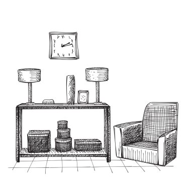 Elle çizilmiş oda iç kroki