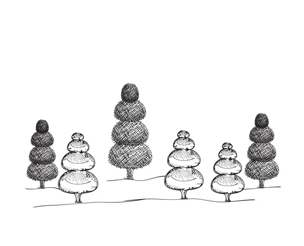 Conjunto de árvores de Natal Dreawn. —  Vetores de Stock