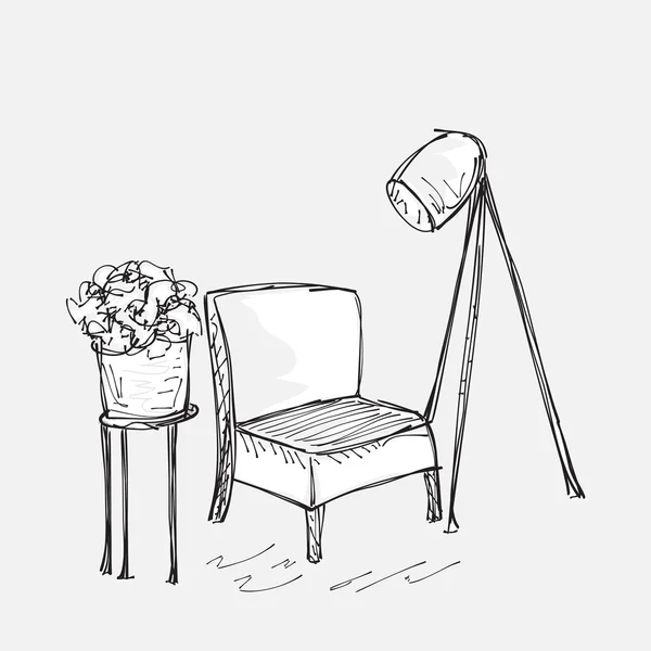 Intrior z krzesła i lampa — Wektor stockowy