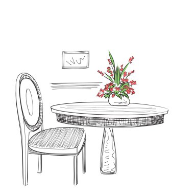 Elle çizilmiş kafe iç