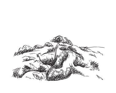 El çizimi dağlar vektör illüstrasyonu.