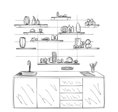 elle çizilmiş mutfak