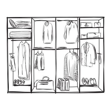 Elle çizilmiş gardırop kroki