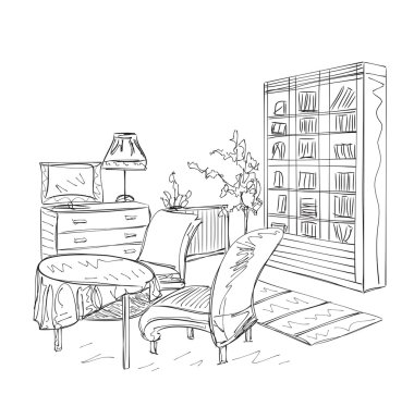 Kanepe ve bookshelving odası iç