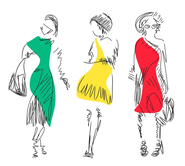 Modelos de moda. Boceto. Ilustración vectorial — Archivo Imágenes Vectoriales