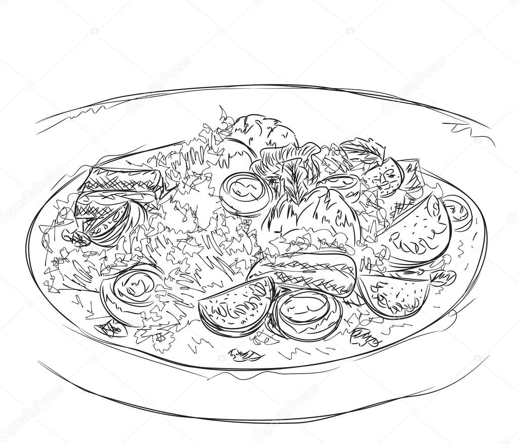 Hand drawn salad sketch. Food illustration