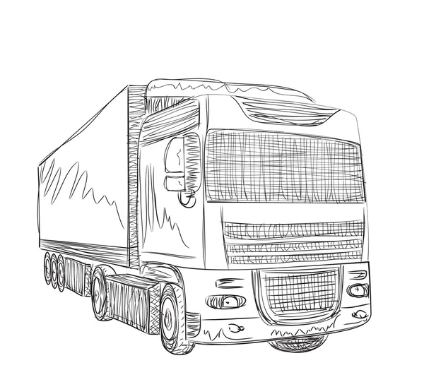 Service de livraison. Camion dessiné à la main . — Image vectorielle