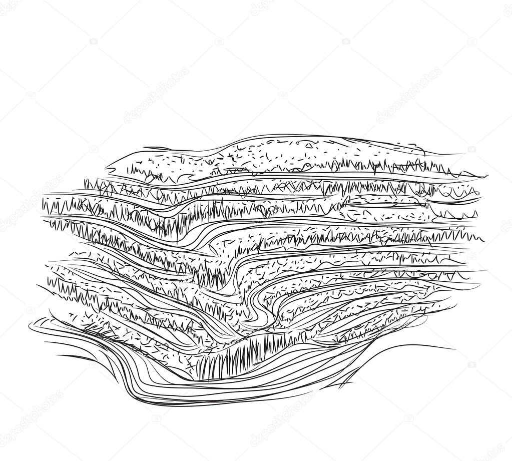 Hand Drawn Landscape with Fields.