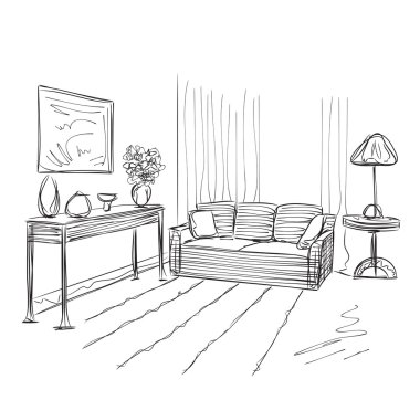 Modern iç Oda kroki.