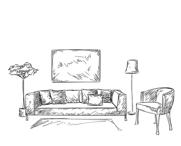 Modern interior room sketch. — Stock Vector