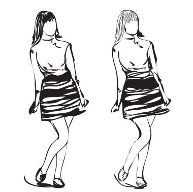 Moda model eskiz. Çizgi film Kız Giydir.