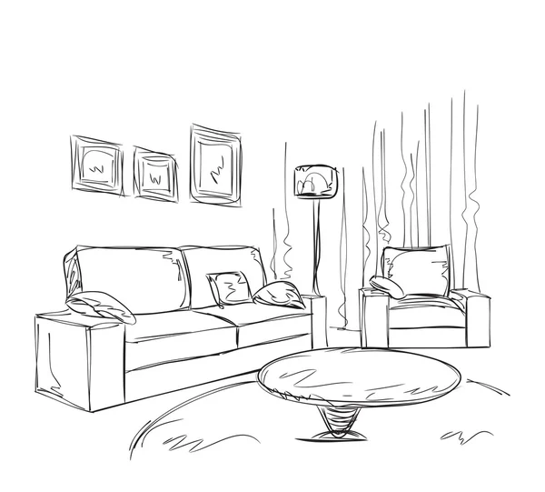 Modern interior room sketch. — Stock Vector