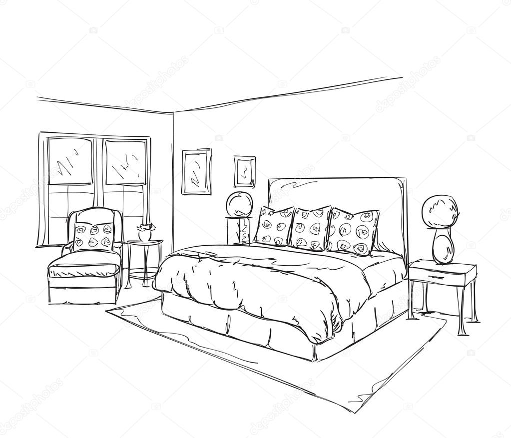 Bedroom modern interior drawing