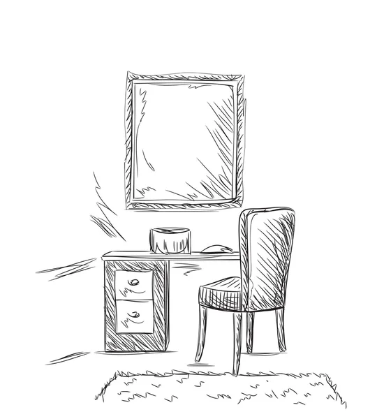 Maquille. Table de vanité et chaise pliante croquis . — Image vectorielle