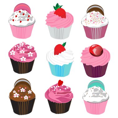 Farklı cupcake kümesi. Vektör çizim