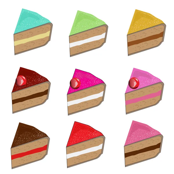 Conjunto de diferentes rebanadas de pastel. Ilustración vectorial — Vector de stock