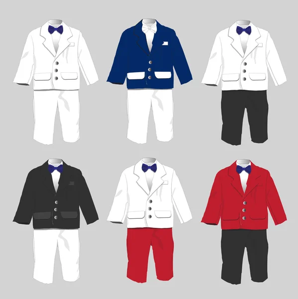 Tuxedo Bambino Abbigliamento formale Festa di nozze con papillon Vector il — Vettoriale Stock