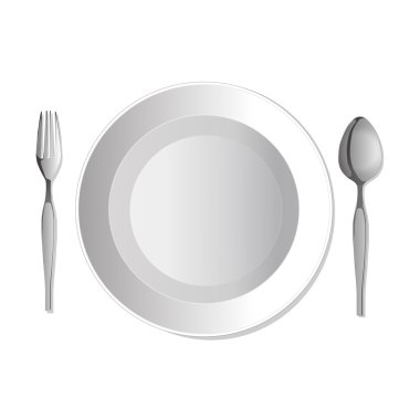Yemek tabağı, çatal ve kaşık. Vektör çizim