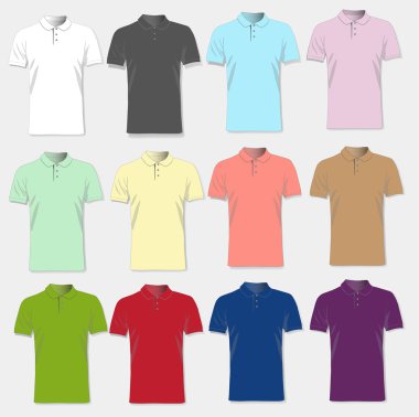 Siyah beyaz ve renkli erkek tişörtleri. Tasarım şablonu. Vektör 