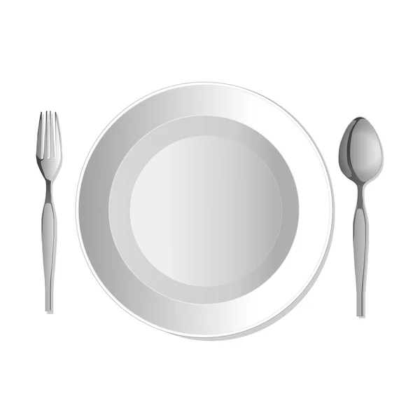 Plato de cena, tenedor y cuchara. Ilustración vectorial — Archivo Imágenes Vectoriales