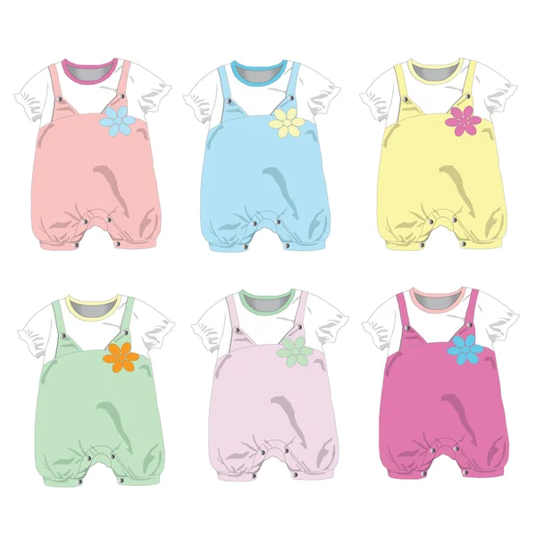 Set van 6, meisje van de baby kleding, vectorillustratie — Stockvector