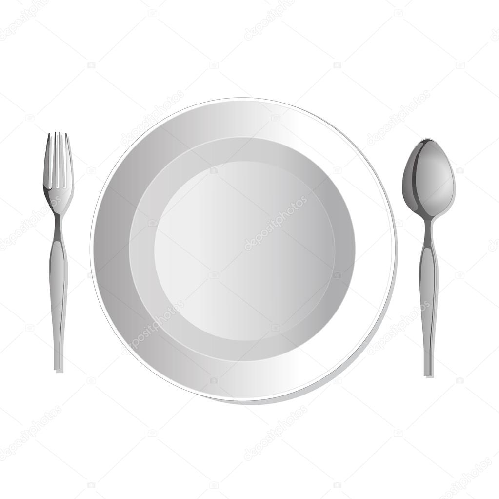 Dinner plate,fork and spoon. Vector illustration