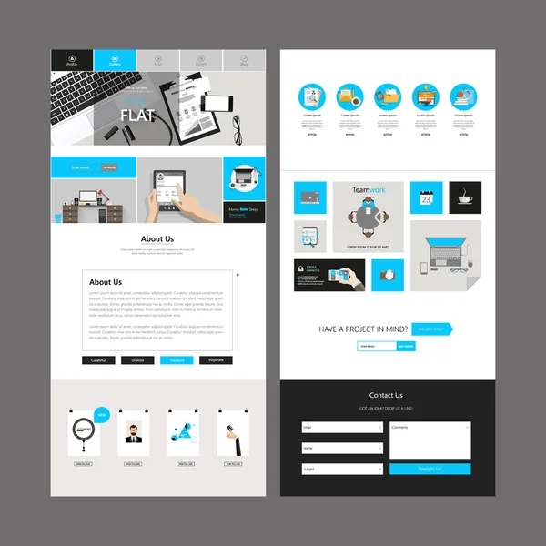 Moderne Flat Website Template Design. — Stockvector