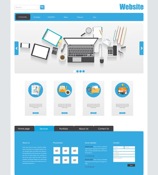 Moderne Flat Website Template Design. — Stockvector