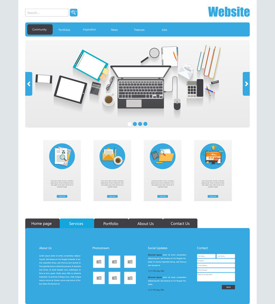 Modern Flat Website Template Design.