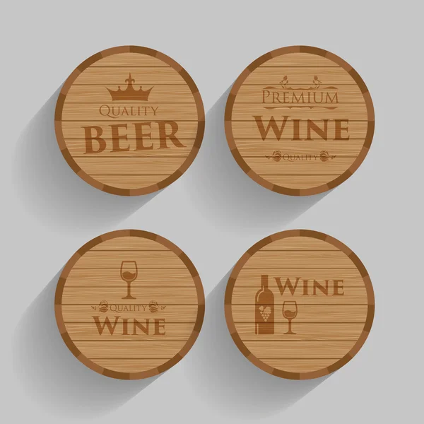 Set of wooden barrels with alcohol emblems — Stock Illustration Set of wooden barrels with alcohol emblems Royalty Free Stock Vectors