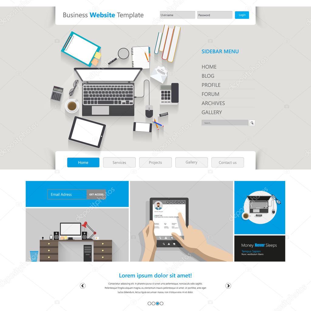 Modern Flat Website Template Design.